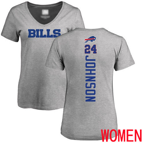 NFL Women Buffalo Bills #24 Taron Johnson Ash Backer V-Neck T Shirt->women nfl jersey->Women Jersey